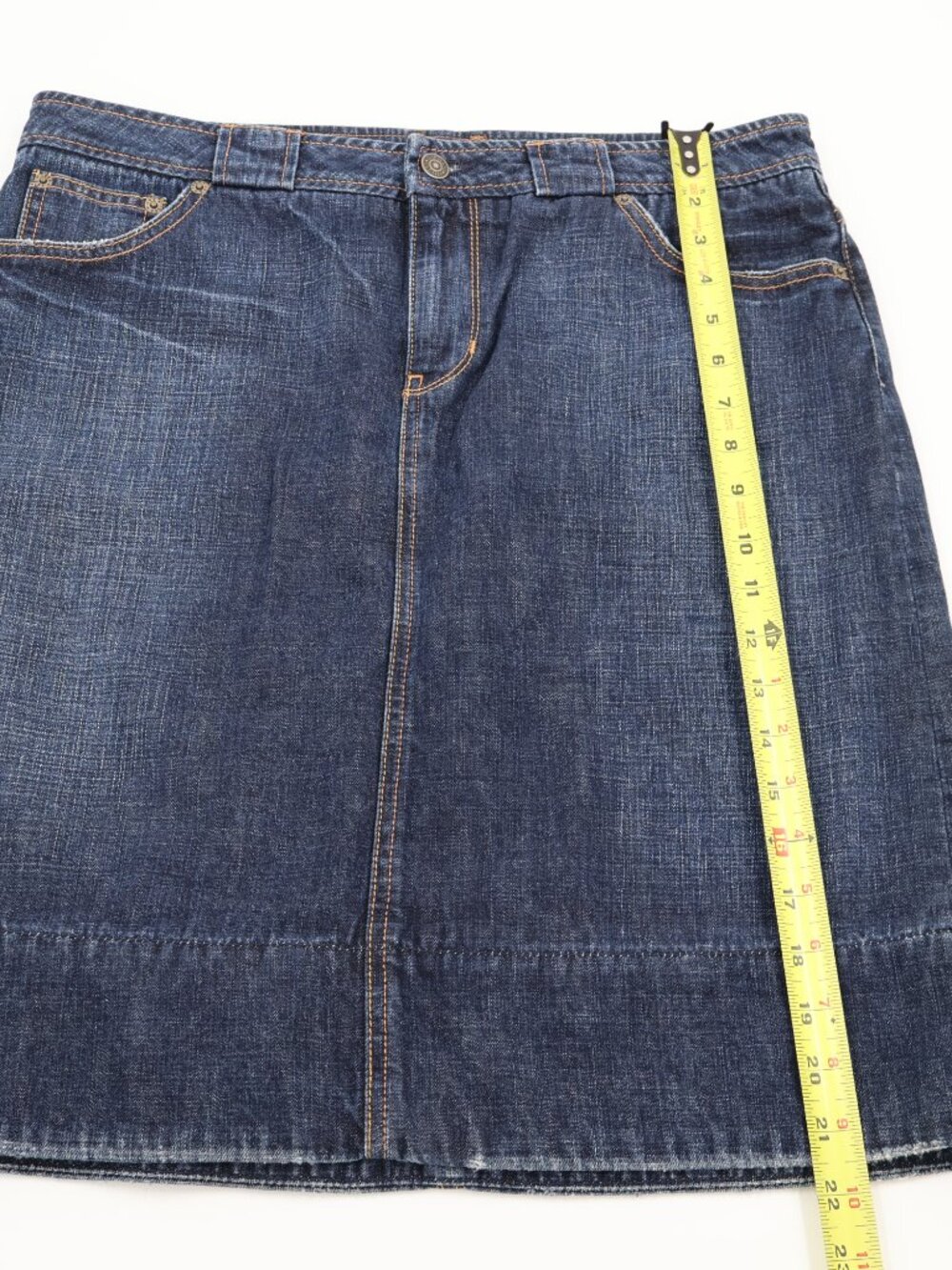 Gap Denim Mini Skirt Womens 12 Dark Blue A-Line 1969 Whiskered Casual - Picture 3 of 7